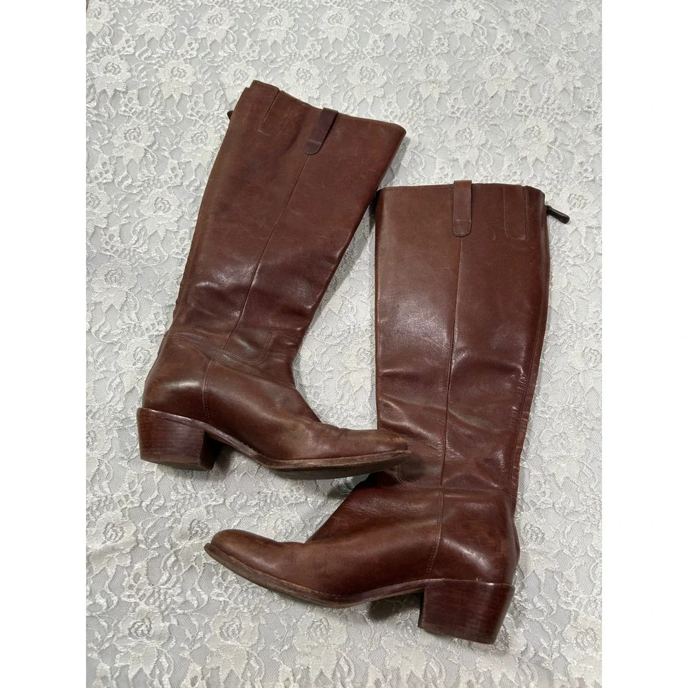 Cole Haan Welsey Brown Leather Knee High Riding Boots 6B Fall Preppy Minimalist
